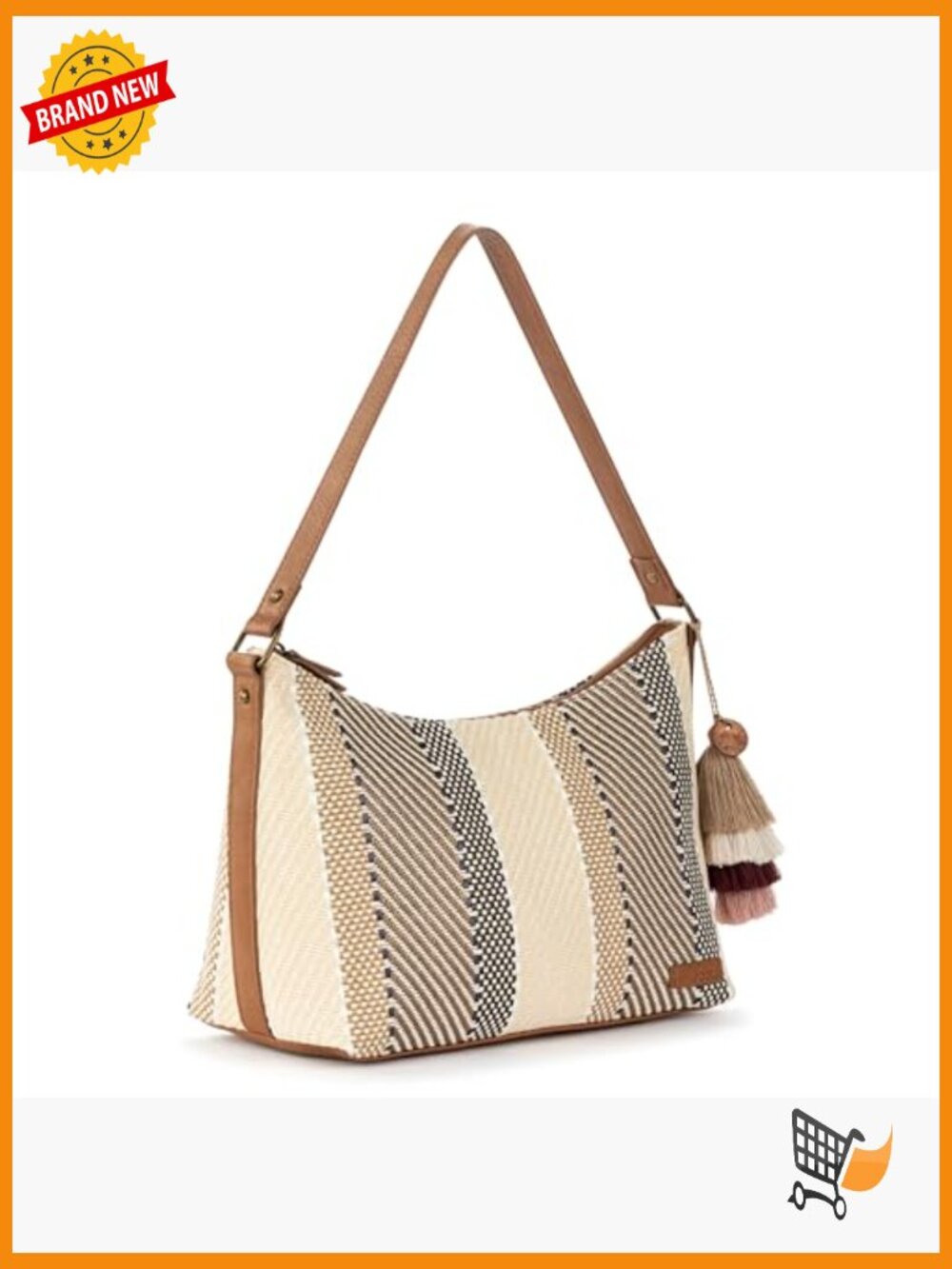 Women's Hobo Shoulder Bag with Zipper Closure, Detachable Key Dangle, - Picture 3 of 5
